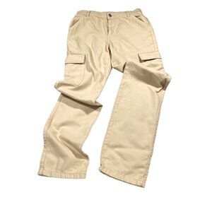 Mango Jeans Womens 2 Cargo Utility Beige Straight Leg Mid Rise Pants Y2K Skater